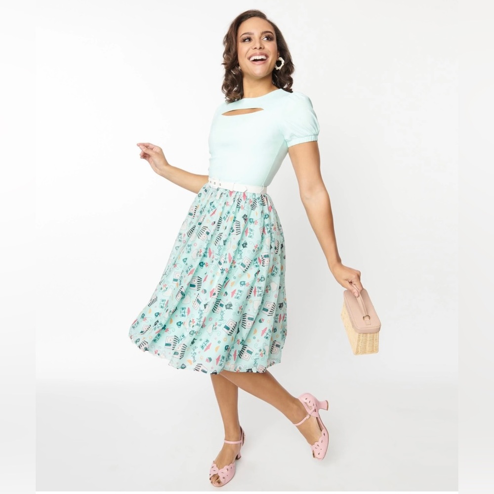 Unique Vintage Mint Cafe De Paris Fit & Flare Dress, Large,